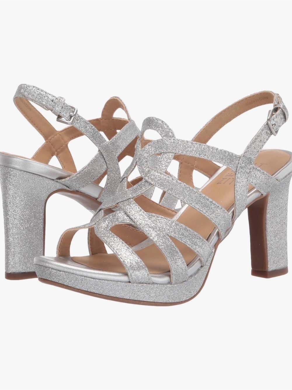 Naturalizer Silver Glitter Strappy Block Heel Sandals